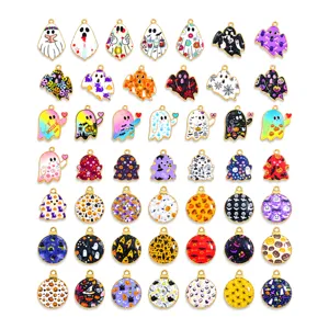 Halloween Geist Tropföl Legierung Anhänger Für DIY Schmuckherstellung Schlüsselbund Halskette Gruselige Kürbis Fledermaus Emaille Charms