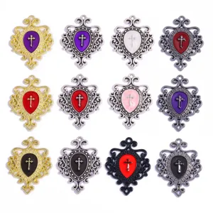 Gothic Zinc Alloy Cross Medal Enamel Pendant Charms For DIY Necklace Keychain Jewelry Making Vintage Filigree Cross Charms Accessories