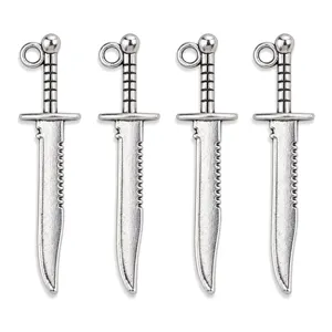 Retro Antique Silver Zinc Alloy Dagger Pendant Retro Sword Charm For DIY Handmade Necklace Keychain Jewelry Making Accessories