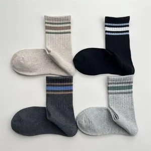 Baumwollmischung Gestreifte Crew-Socken Für Herren Damen Vintage Gerippt Atmungsaktiv Schweißabsorbierend Wadenhohe Sportsocken