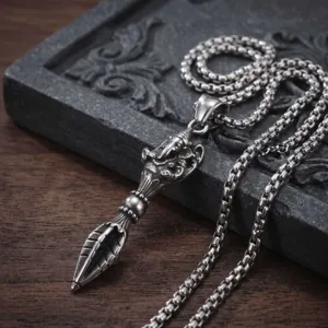 304 Stainless Steel Ganesha Vajra Pestle Pendant Necklace For Men Vintage Oxidized Ethnic Style Amulet Neck Jewelry Gift