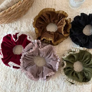 Double Layered Lace Velvet Scrunchies For Women Korean Style High Elastic Hair Ties Elegant Vintage Hair Accessories Gift
