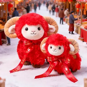 Rood Chinees Dierenriem Schaap Pluche Speelgoed Gelukslam Mascotte Met Gelukslint Nieuwjaarsviering Cadeau Speelgoed