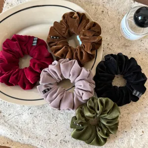 Women Vintage Velvet Large Hair Scrunchies Solid Color Pleated Hair Ties High Elastic Hair Bands Elegant Korean Hair Accessories
