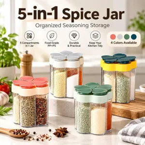 Pot à Épices Transparent Multi-Compartiments Avec Couvercle à Rabat en Forme de Pétale Plastique PP PS Organisateur d'Épices Anti-Humidité pour Cuisine BBQ