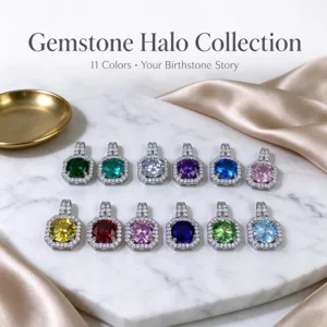 Quadratischer Halo Anhänger Halskette Kupfer Mit Rundem Zirkon Schlüsselbein Kette Elegant Geometrischer Schmuck Damen