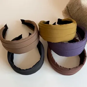 Serre-tête Large Plissé Élégant de Style Coréen pour Femmes Tissu Couleur Morandi Effet Crâne Haut Bandeau Cheveux Mode Accessoires Quotidiens Simples