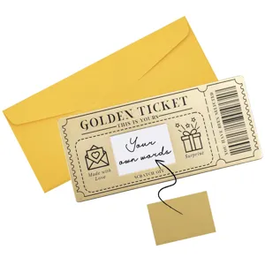 DIY Golden Ticket Scratch Off Card Gift Greeting Card Yellow Envelope Gold Sticker For Valentine Birthday Party Invitation