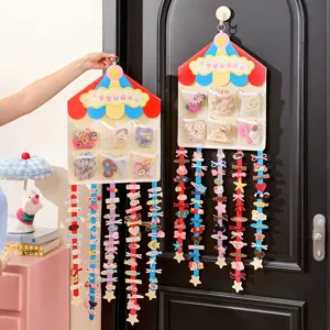 Organisateur d'accessoires de cheveux pour enfants Mural feutre Maison d'étoile de cirque Porte pince à cheveux Sac en filet Filles