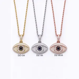 Collana con Pendente Malocchio in Acciaio Inossidabile Hip Hop per Uomo Donna Zirconia Micro Pave Catena a Corda Gioielli