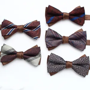 Men's British Business Double Layer Bow Tie Polyester Jacquard Striped Paisley Bowtie For Wedding Groom Shirt Accessories