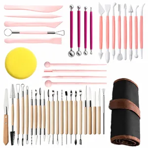 45-Piece Professional Clay Sculpting Tools Set With Wooden Handle Stainless Steel Dotting Pens Scrapers For Pottery Modeling DIY Craft Hand Tools
