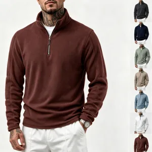 Men Casual Half Zip Polar Fleece Jacket Autumn Winter Thickened Lamb Wool Sweatshirt Mock Neck Long Sleeve Pullover Solid Color Top
