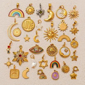 Stainless Steel Sun Moon Star Pendant Necklace Boho Rainbow Evil Eye North Star Jewelry For Women DIY Pendants Necklace