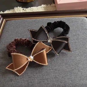 Eleganter Samtschleife Strass Haargummi Hoch Elastisches Gummiband Schleifen Haarring Mode Kopfschmuck Für Damen Mädchen Styling Zubehör