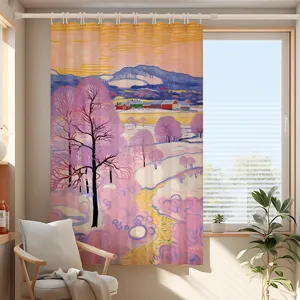 Pastoral Oil Painting Landscape Blackout Curtains Artistic Printed Polyester Window Drapes For Bedroom Living Room Decor