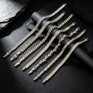 Vintage Two-Tone Copper Gold Plated Zirconia Bracelet For Women Men Minimalist Pave Chevron Geometric Chain Link Fashion Jewelry Gift