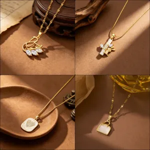 Stainless Steel Zirconia Pendant Necklace For Women Gold Plated Heart Swan Rabbit Cross Bag Bamboo Fashion Niche Jewelry Gift