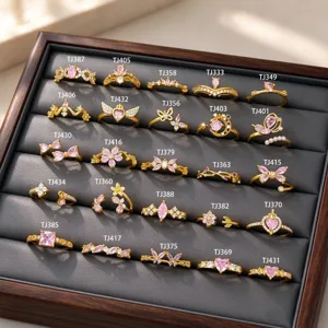 Copper Zirconia Butterfly Flower Open Ring For Women 18K Gold Plated Adjustable Sweet Cute Finger Ring Jewelry Gift
