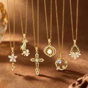 Fashionable Gold Plated Stainless Steel Heart Flower Pendant Necklace For Women Luxury Zirconia Inlaid Daily Jewelry Accessories