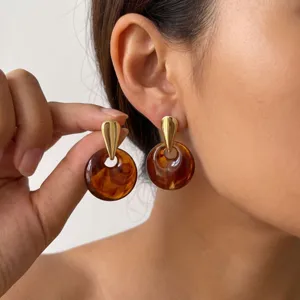 French Retro 304 Stainless Steel Resin Stud Earrings 18K Gold Plated Water Drop Splicing Marble Texture Earrings For Women Jewelry