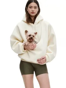 Women's Pet Pouch Hoodie Sweatshirt Warm Fleece Kangaroo Pocket Pullover Loose Hoodie For Cats Dogs Daily Casual Outerwear