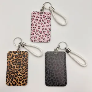 Tarjetero de PVC con Estampado de Leopardo Juego de Porta Badge con Cordón Funda de Tarjeta de Identificación Para Oficina Escuela Mujeres Hombres Llavero Animal