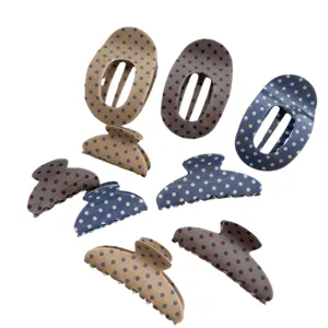 Korean Style Polka Dot Pattern Hair Clip For Women Retro Oval Hollow Hairpins Matte Plastic Hair Accessories Daily Party Hair Claws