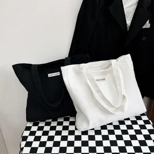 Damen Große Kapazität Leinwand Tragetasche Einfache Minimalistische Schultertasche Wasser Gewaschen Handtasche Mit Buchstaben Patch Für Den Alltag