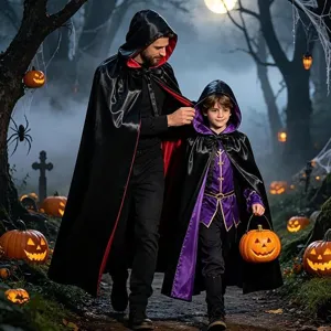 Wendbar Halloween Umhang Mit Kapuze Doppellagig Satin Vampir Hexe Cape Für Erwachsene Kinder Party Cosplay Kostüm Zubehör