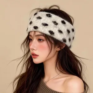 Damen Winter Strick Stirnband Punktemuster Breit Flauschig Ohrenwärmer Kopfband Retro Warm Haaraccessoires Für Kaltes Wetter