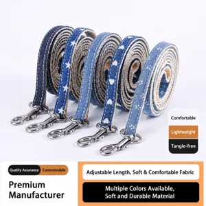 Polyester Denim Pet Leash Comfortable Lightweight Jeans Pattern Traction Rope For Medium Large Dogs Adjustable Outdoor Dog Walking Leash