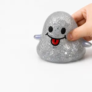 Jouet Squishy Fantôme d'Halloween Mignon Souple à Rebond Lent Anti-stress Jouet à Presser Paillettes TPR Figurine de Fantôme pour Cadeau d'Enfants