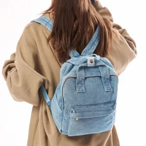 Vintage Washed Denim Backpack Retro Literary Style School Bag Unisex Lightweight Wear-resistant Double Shoulder Backpack For Teenagers Daily Travel