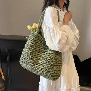 Large Capacity PVC Woven Tote Bag For Women Casual Beach Vacation Shoulder Bag Multi-functional Summer Travel Handbag Daily Use Fashion Bag