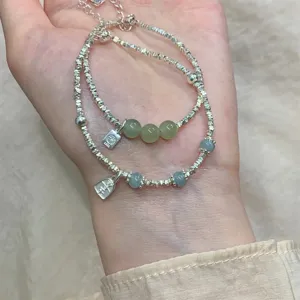 Braccialetto di Perline di Giada Hetian in Nuovo Stile Cinese per Donna Retro Argento Frammentato Rame Galvanizzato Elegante