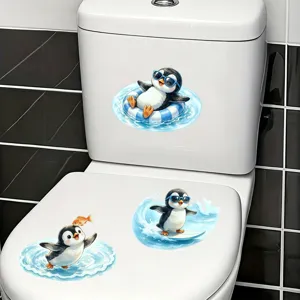 Sticker pour Siège de Toilette Pingouin de Noël Imperméable en PVC Décoration de Fête de Vacances Autocollant Mural Auto-adhésif