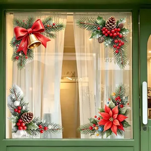 Christmas Corner Wreath Static Window Stickers PVC Holiday Atmosphere Decoration For Glass Window Living Room Home Decor