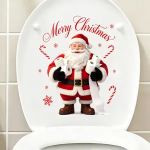 Sticker Père Noël Drôle Avec Papier Toilette pour Abattant WC en PVC Amovible Décoration de Noël pour Salle de Bain