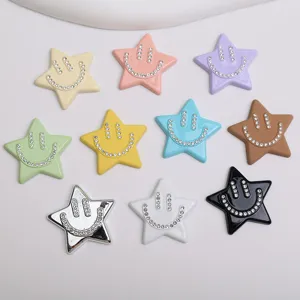 Acrylic Star Shape Smile Face Patch Inlaid Rhinestone Matte Rubber Paint DIY Accessories For Shoes Brooch Making Fashion Jewelry Decorations