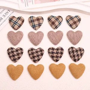 DIY Retro Herzform Stoff Gepolsterte Patch Knöpfe Vintage Gingham Karo Knöpfe Für Haarschmuck Hüte Kleidung Dekoration Handgefertigt