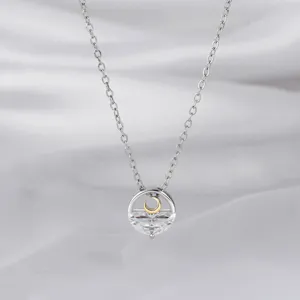 Minimalist Bicolor Moon Pendant Necklace For Women Copper Rhinestone Rising Moon Clavicle Chain Elegant Fashion Jewelry Gift