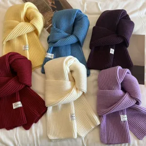 Women Men Knitted Scarf Winter Warm Solid Color Korean Style Minimalist Polyester Soft Neck Warmer Ribbed Knit Long Muffler