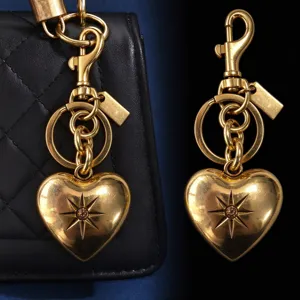 Luxury Octagram Rhinestone Inlaid Heart Keychain Gold Silver Metal Heart Bag Pendant Vintage Jewelry Gift For Women