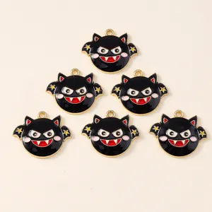 Breloques en Émail de Chauve-souris Noire de Dessin Animé en Alliage de Zinc Pendentifs d'Halloween Pour Fabrication de Bijoux Collier Bracelet Porte-clés