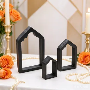 Ornements de Bureau Ethniques Islamiques Impression 3D Ramadan Kareem Eid Mubarak Arche Lune Bougeoir LED pour Maison Fête Décor