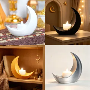 3D-gedruckter Mondsichel-Kerzenhalter LED-Lampe Schreibtisch-Ornament Kunststoff Ethno-Stil Nachtlicht Für Zuhause Party Dekor