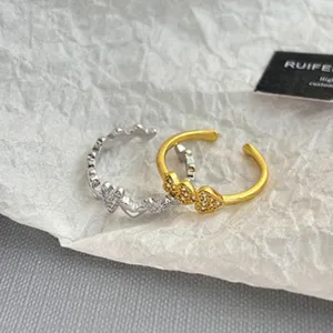 Luxuriöser Kupfer Zirkonia Herz Offener Ring Für Damen Mode Mikro-Eingelegter Herz Fingerring Schmuck Verstellbare Gold Silber Ringe