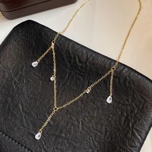 Titanstahl Kupfer Halskette Für Damen Koreanisch Wassertropfen Strass Künstliche Perle Quaste Anhänger Schlüsselbeinkette Exquisiter Schmuck
