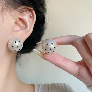 Vintage Polka Dot Round Stud Earrings For Women Copper 925 Sterling Silver Earring Post Elegant Geometric Jewelry
